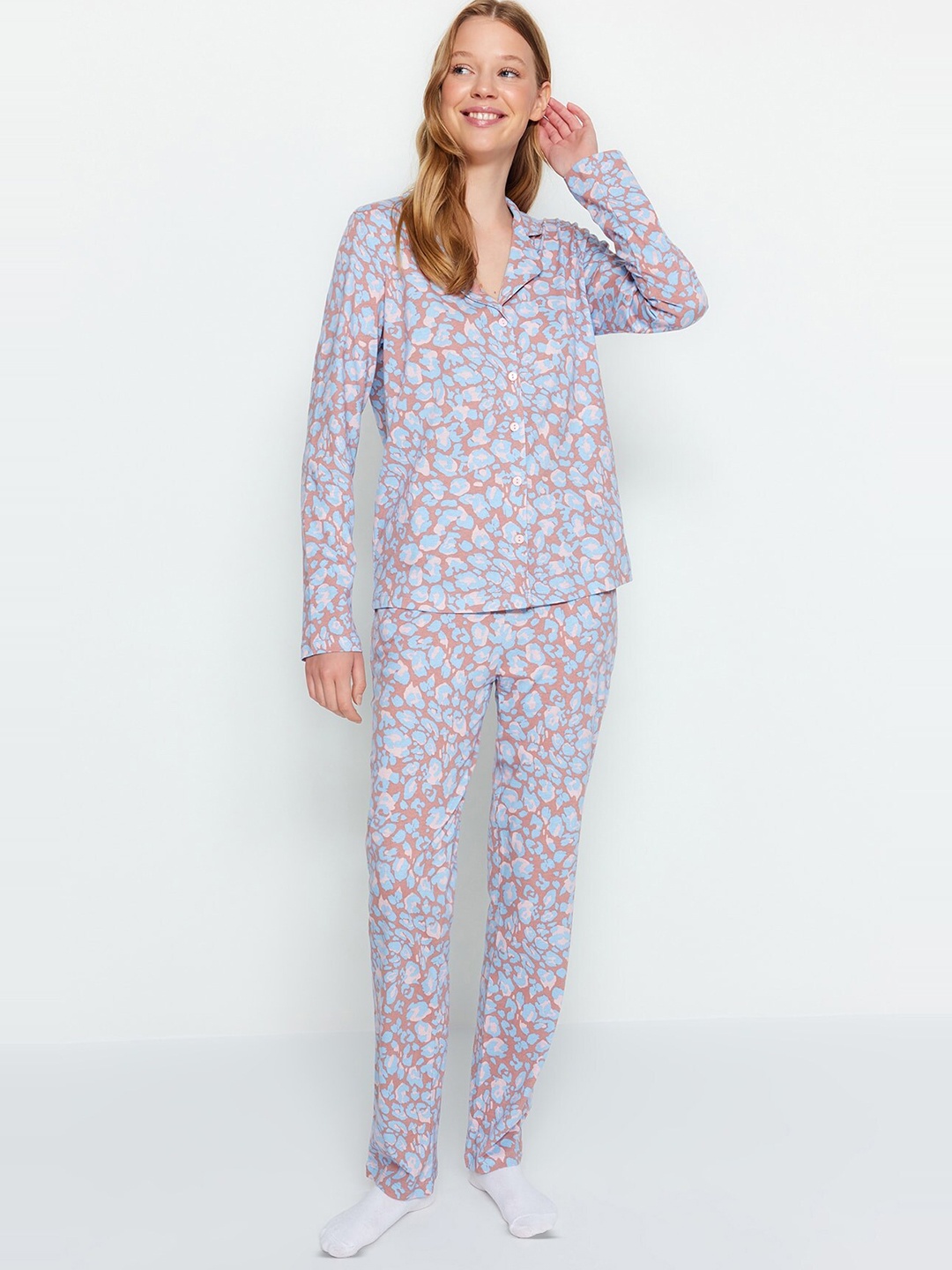 

Trendyol Floral Printed Pure Cotton Night suit, Mauve