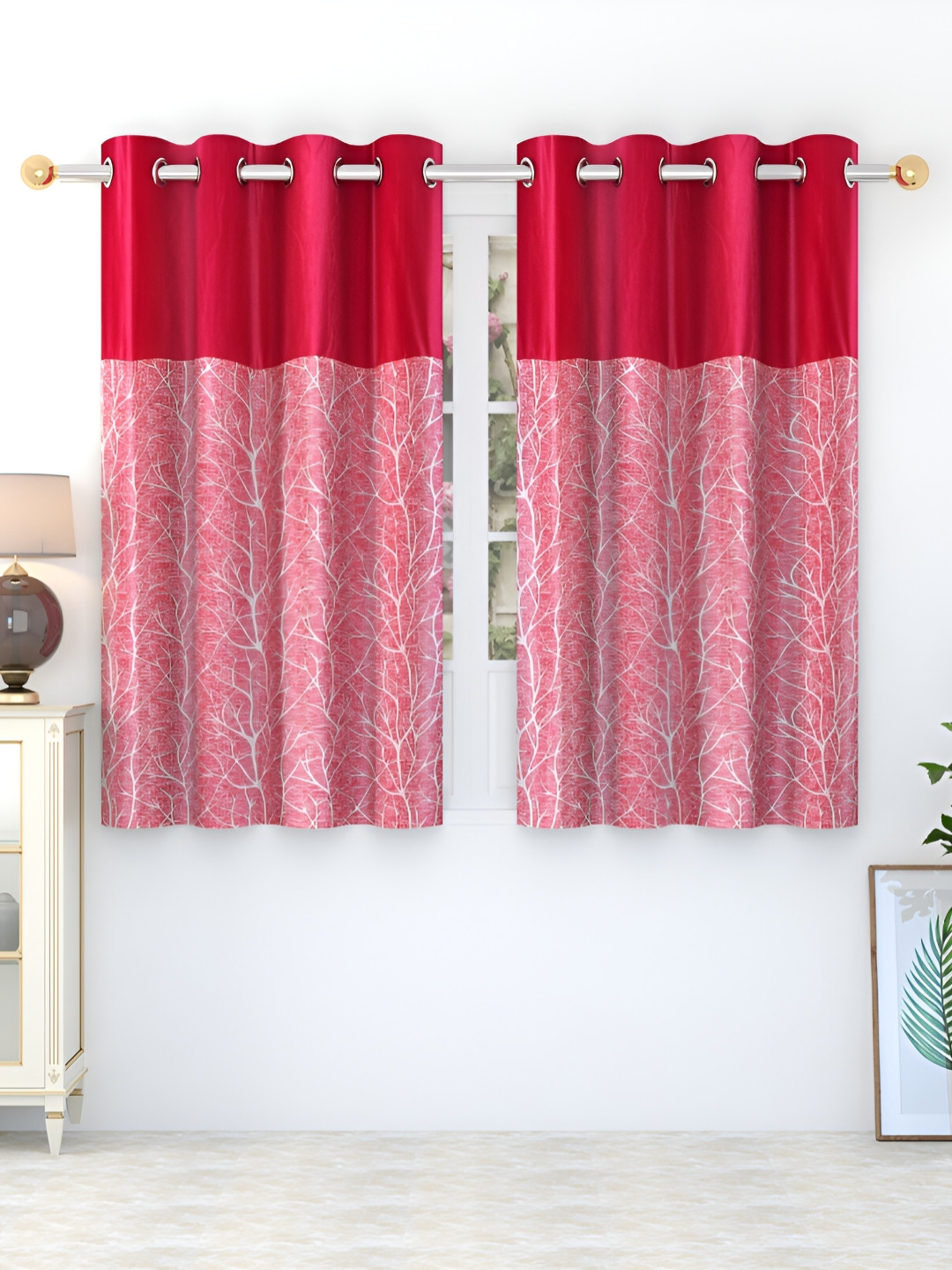 

Ville Style Pink & White 2 Pieces Floral Room Darkening Window Curtains