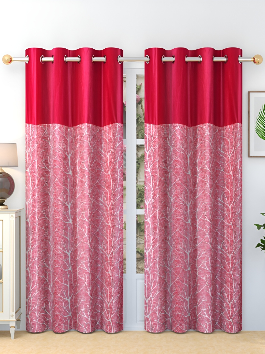 

Ville Style Pink 2 Pieces Floral Room Darkening Long Door Curtain