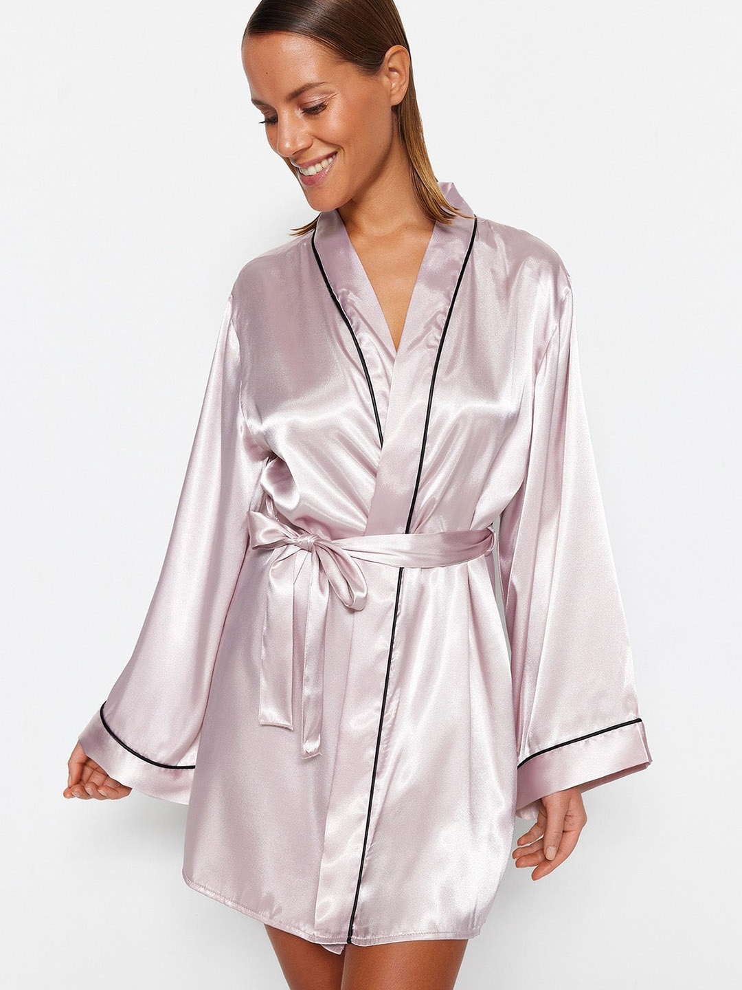 

Trendyol Above Knee Wrap Nightdress, Pink