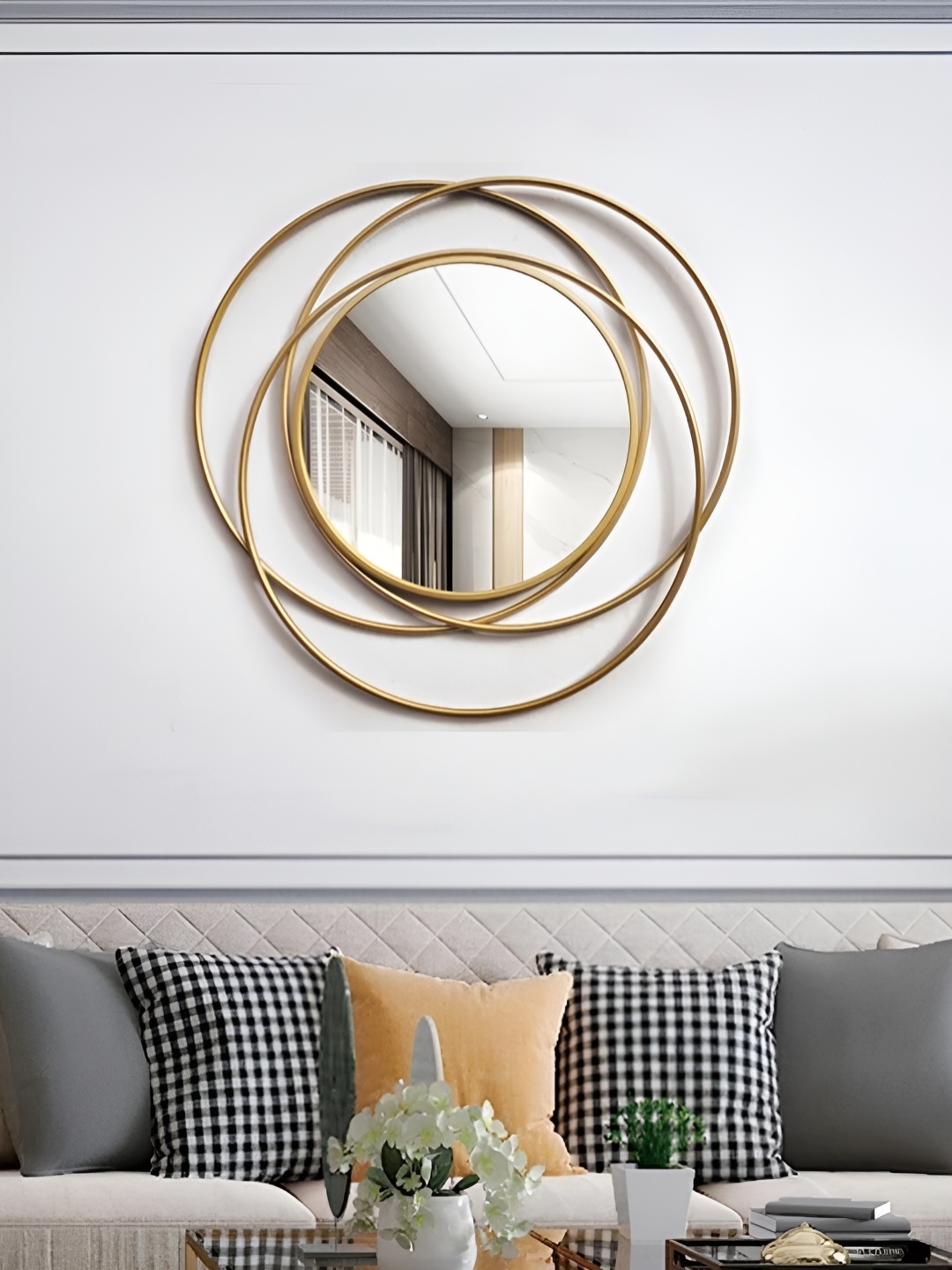 

Writings On The Wall Gold Toned Spiral Designer Metal Wall Mirror, Brown
