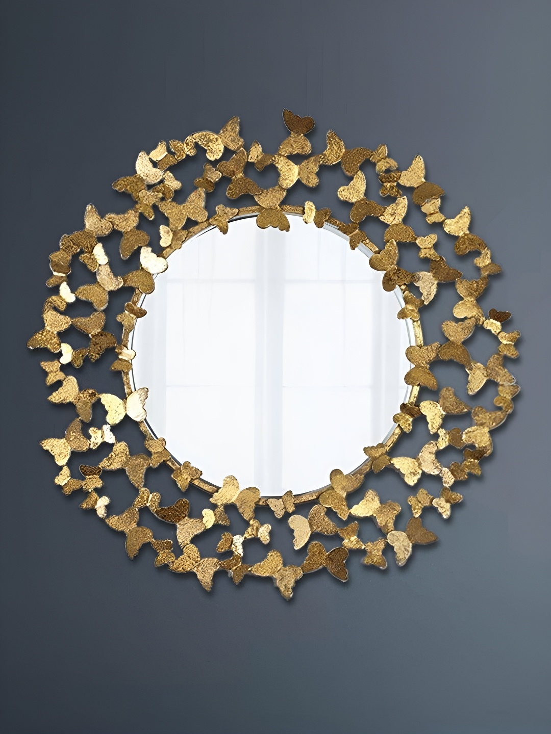 

Writings On The Wall Gold Toned Butterfly Designer Metal Wall Mirror, Brown