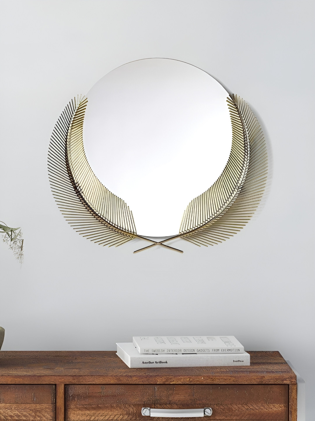 

Writings On The Wall Gold Toned Feather Design Metal Wall Mirror