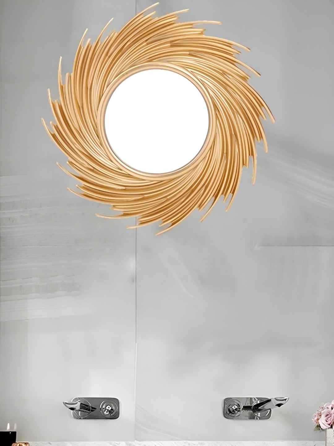 

Writings On The Wall Gold Toned Sun Designer Metal Wall Mirror