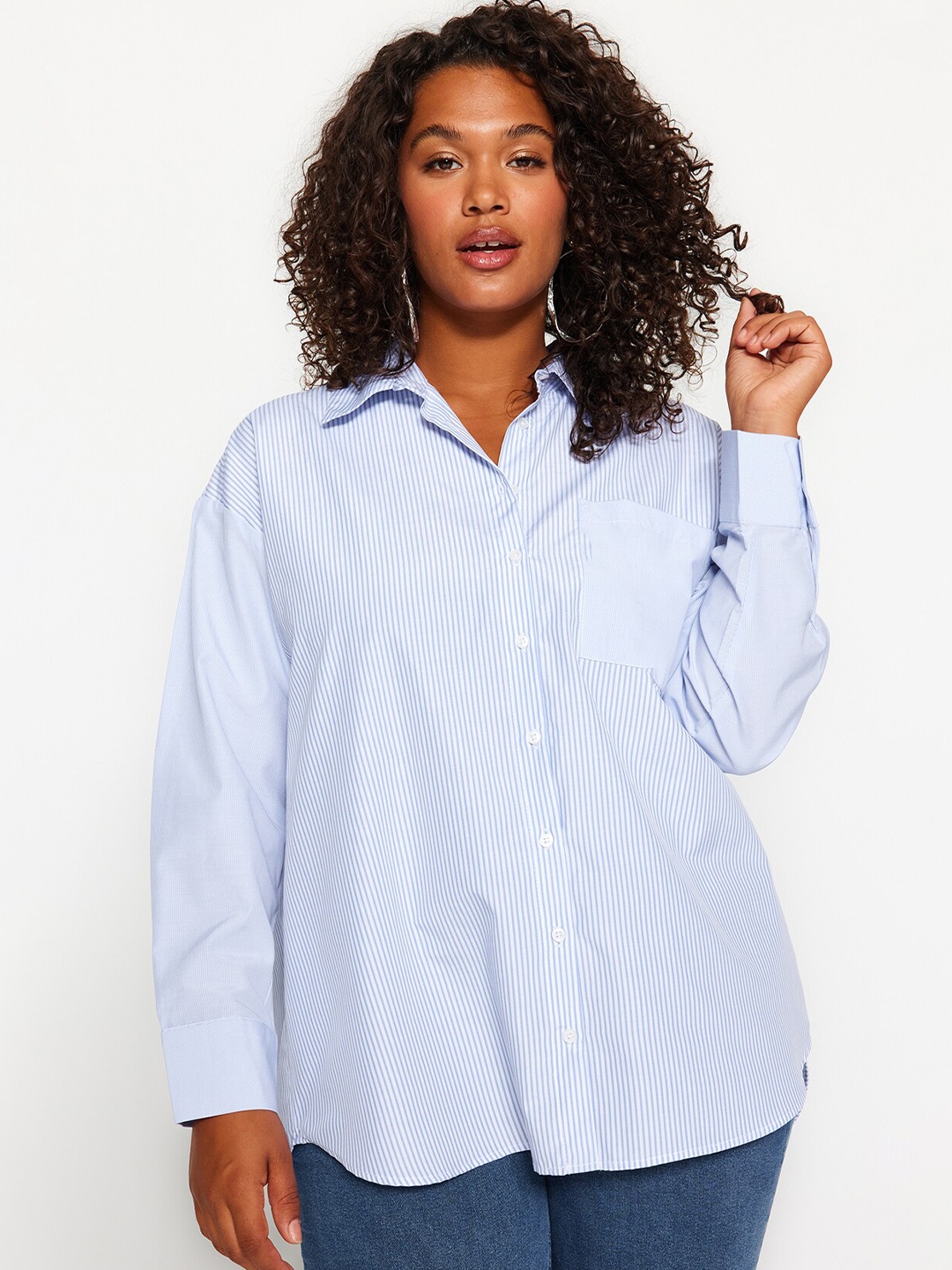 

Trendyol Vertical Striped Casual Shirt, Blue