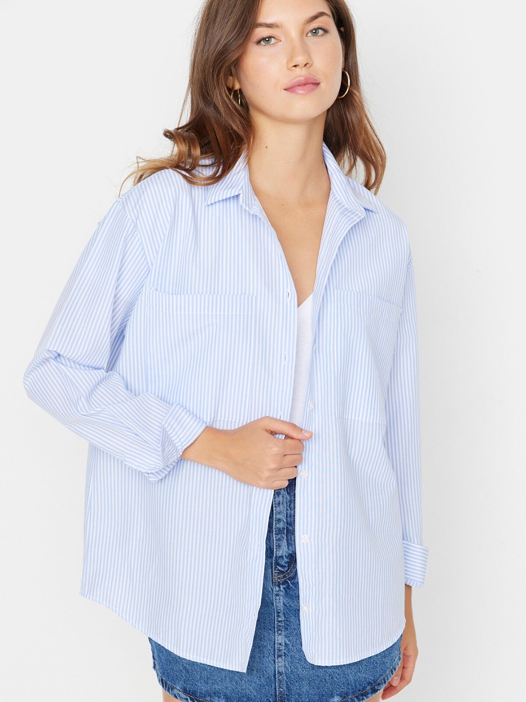 

Trendyol Vertical Striped Regular Fit Casual Shirt, Blue