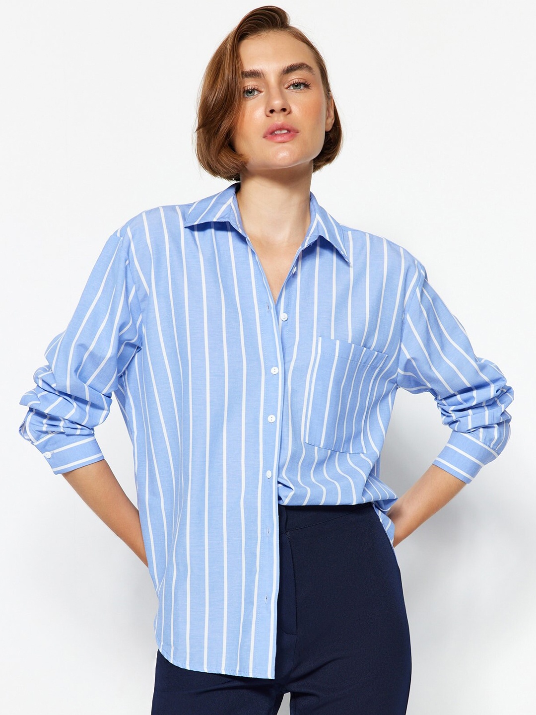 

Trendyol Vertical Striped Casual Shirt, Blue