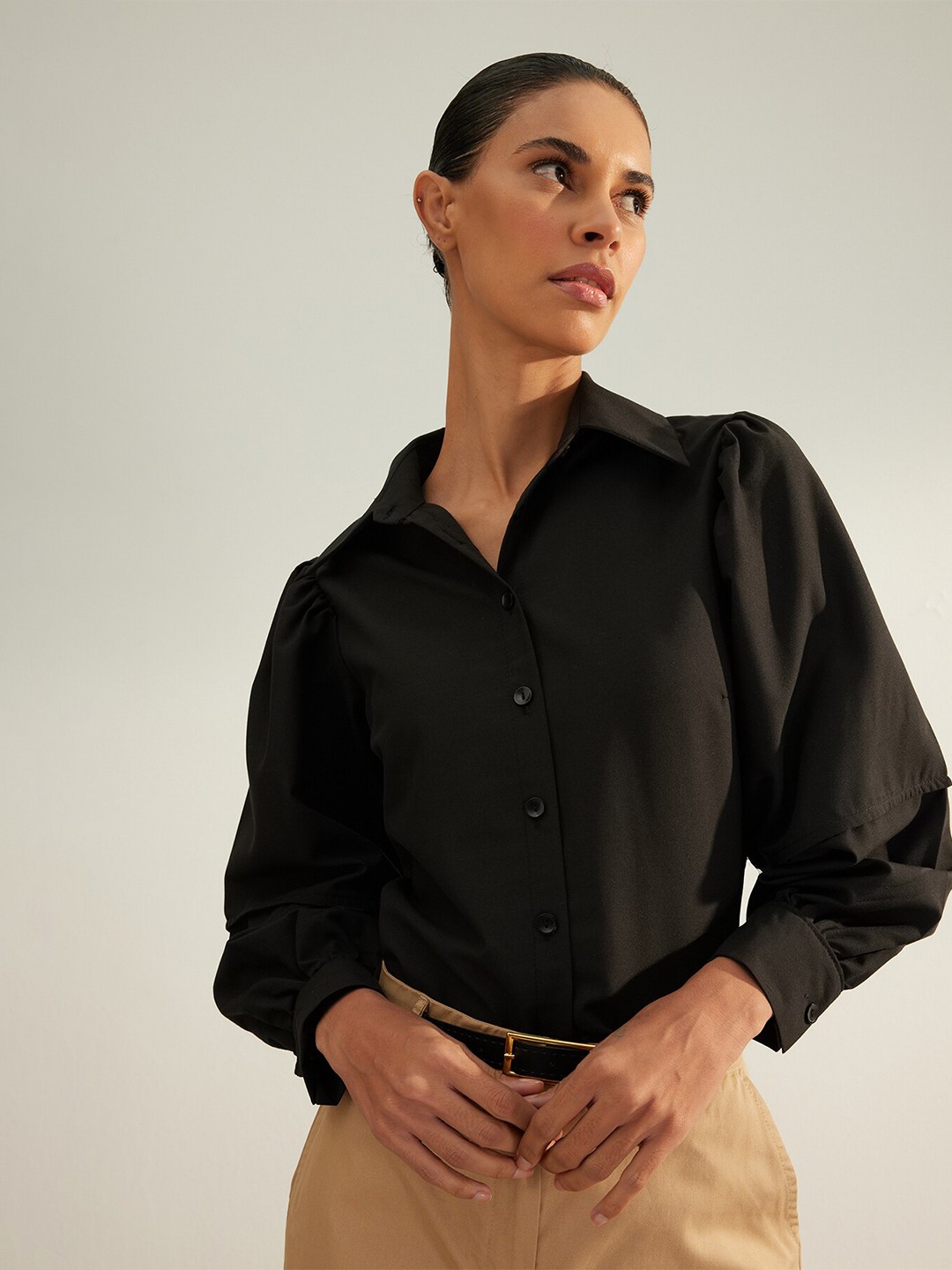 

Trendyol Spread Collar Pure Cotton Casual Shirt, Black