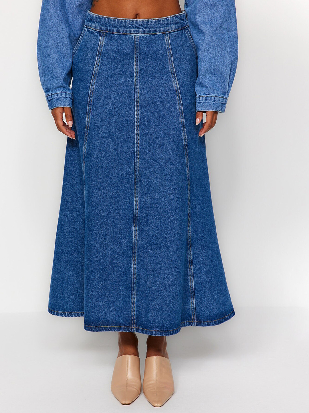 

Trendyol Pure Cotton Flared Maxi Skirt, Blue