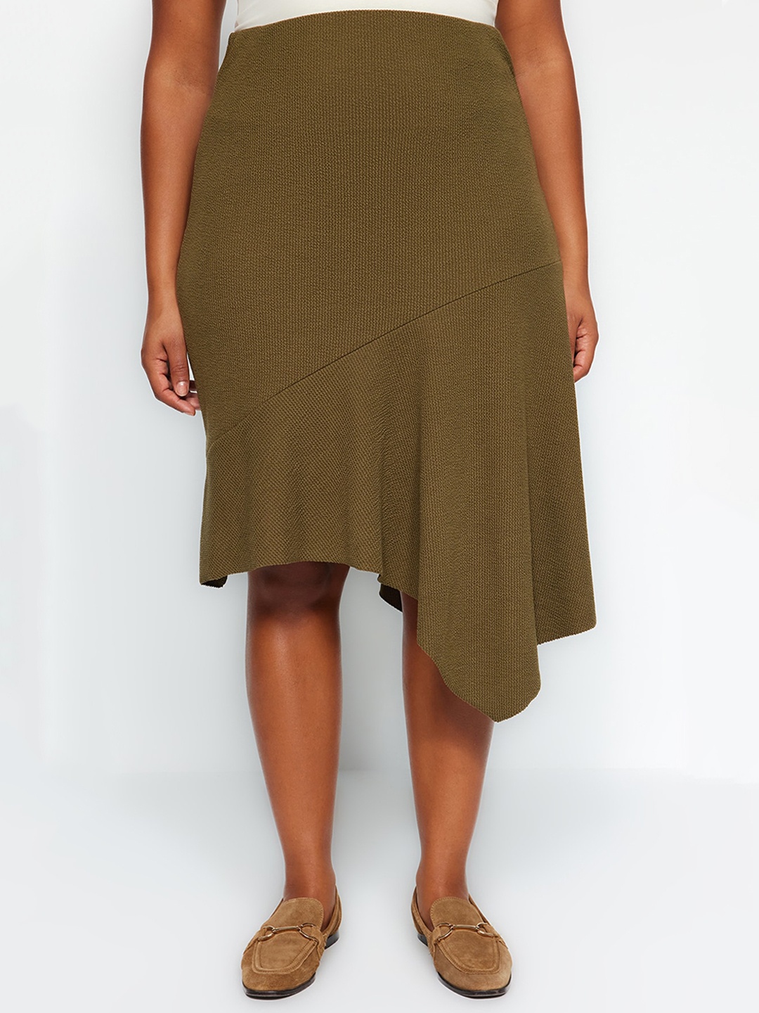 

Trendyol Plus Size Mid Rise Midi A-Line Skirt, Khaki