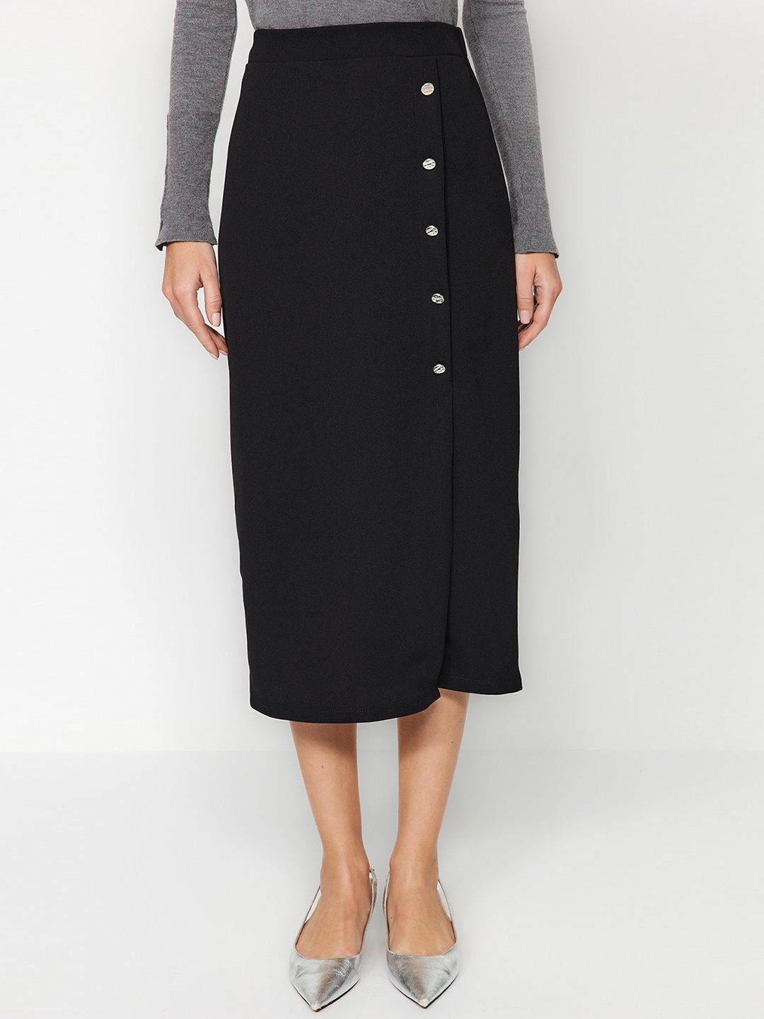 

Trendyol Siyah Stylised Front Button Slit A-Line Midi Skirt, Black