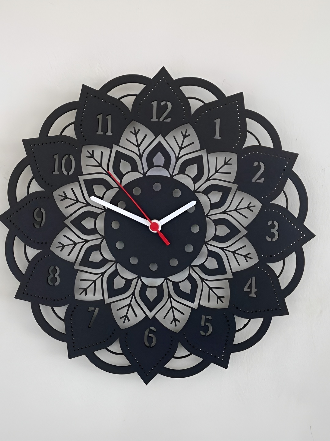 

WALLCENTRE Black Textured Analogue Geometric Mandala Metal Wall Clock