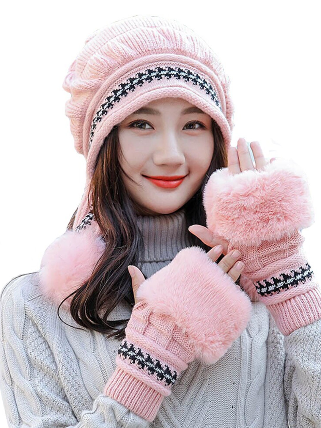 

Alexvyan Women Self Design Beanie, Pink