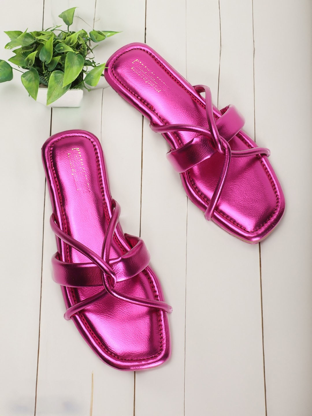 

madam glorious Textured Strappy Open Toe Flats, Pink