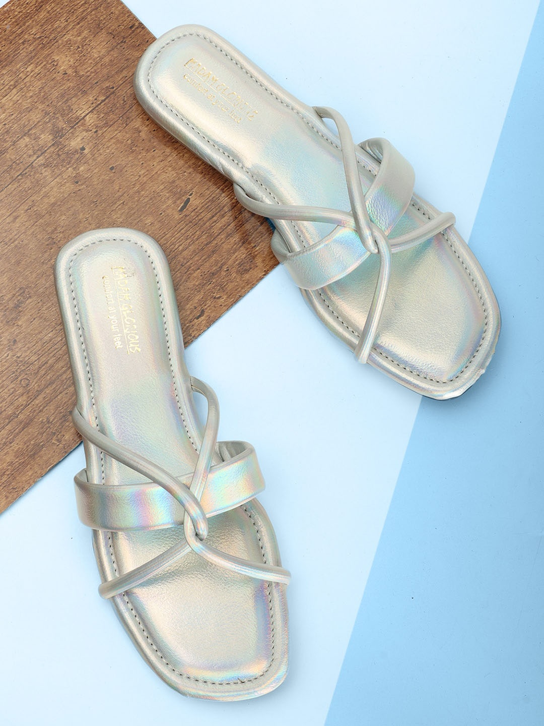 

madam glorious Textured Strappy Open Toe Flats, Silver