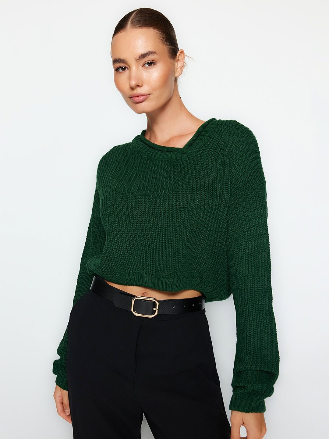 

Trendyol Ribbed Acrylic Pullover Sweater, Green