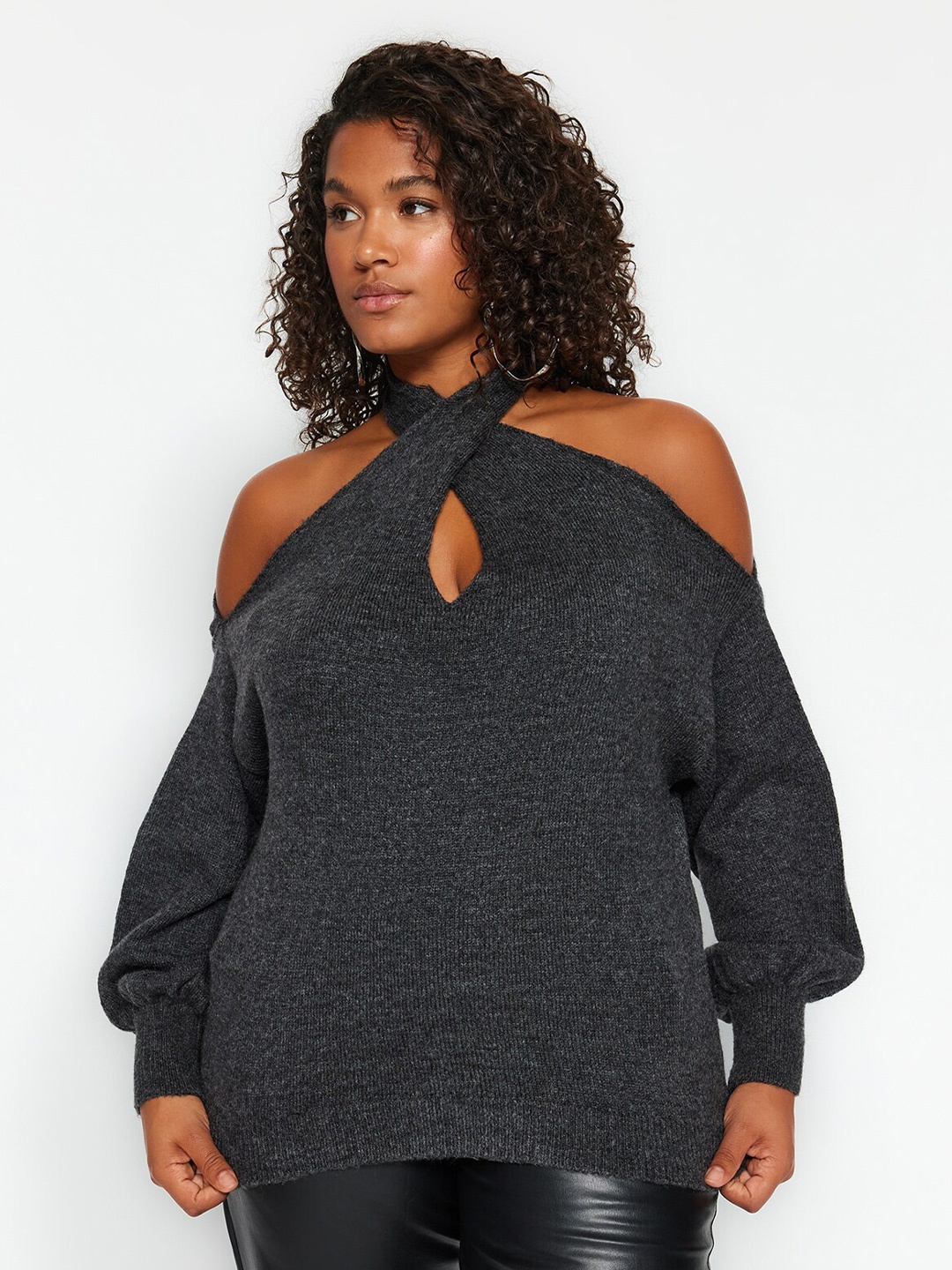

Trendyol Off-Shoulder Pullover Sweater, Charcoal
