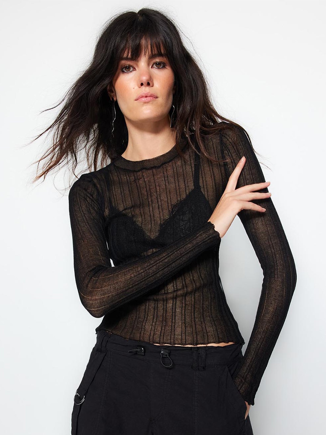 

Trendyol Sheer Fitted Top, Black