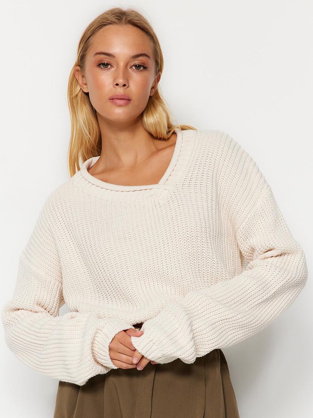 

Trendyol Cable Knit Long Sleeves Pure Acrylic Pullover Sweater, Beige