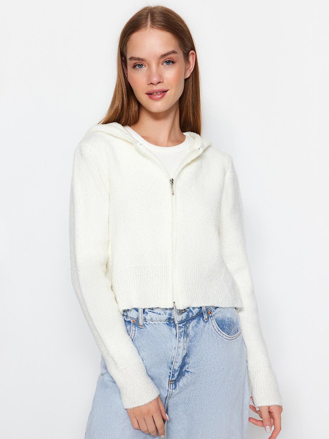 

Trendyol Hooded Cardigan Sweater, White