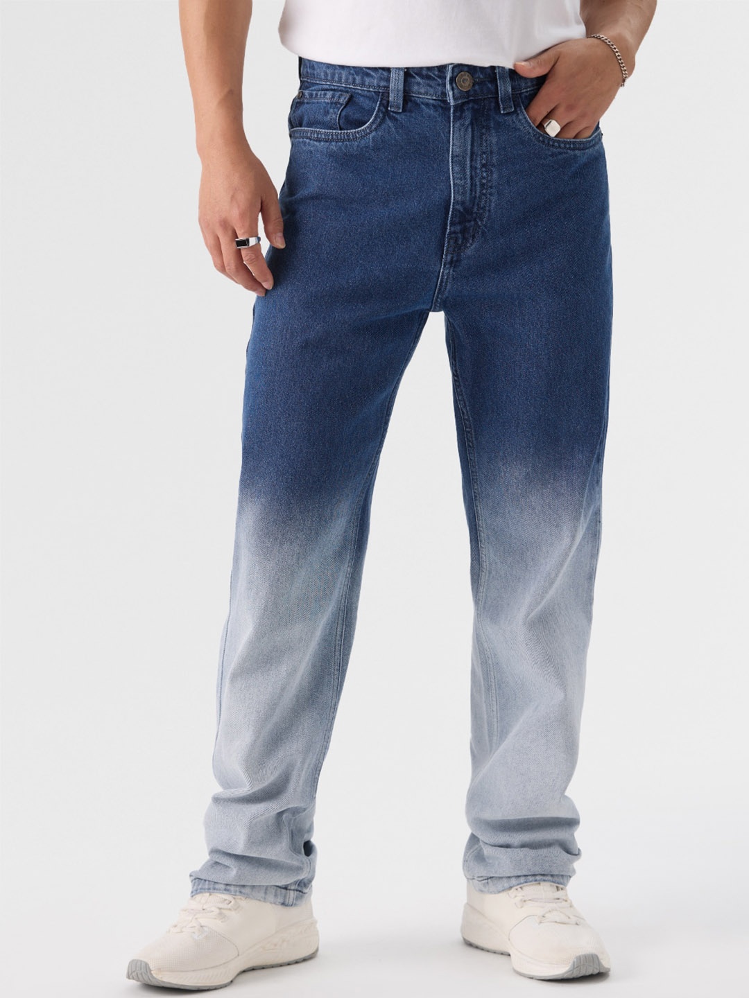 

The Souled Store Men Straight Fit Heavy Fade Clean Look Stretchable Jeans, Blue