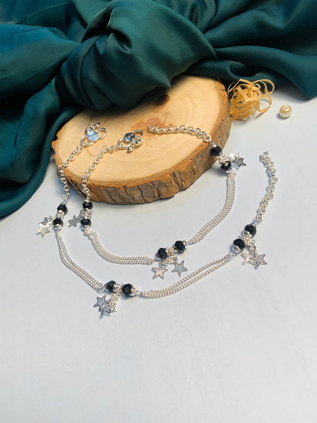

ABDESIGNS Set of 2 Silver Plated Bedded Anklet