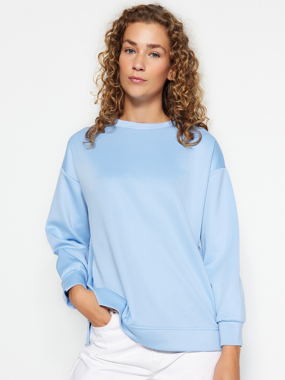 

Trendyol Drop Shoulder Pure Cotton Pullover, Blue