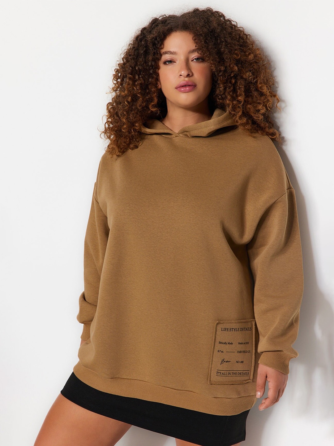 

Trendyol Hooded Drop Shoulder Sleeves Longline Sweatshirt, Brown