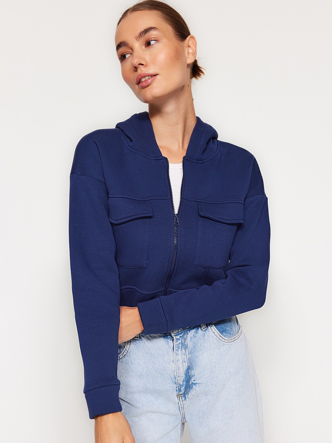 

Trendyol Hooded Crop Sweatshirt, Navy blue