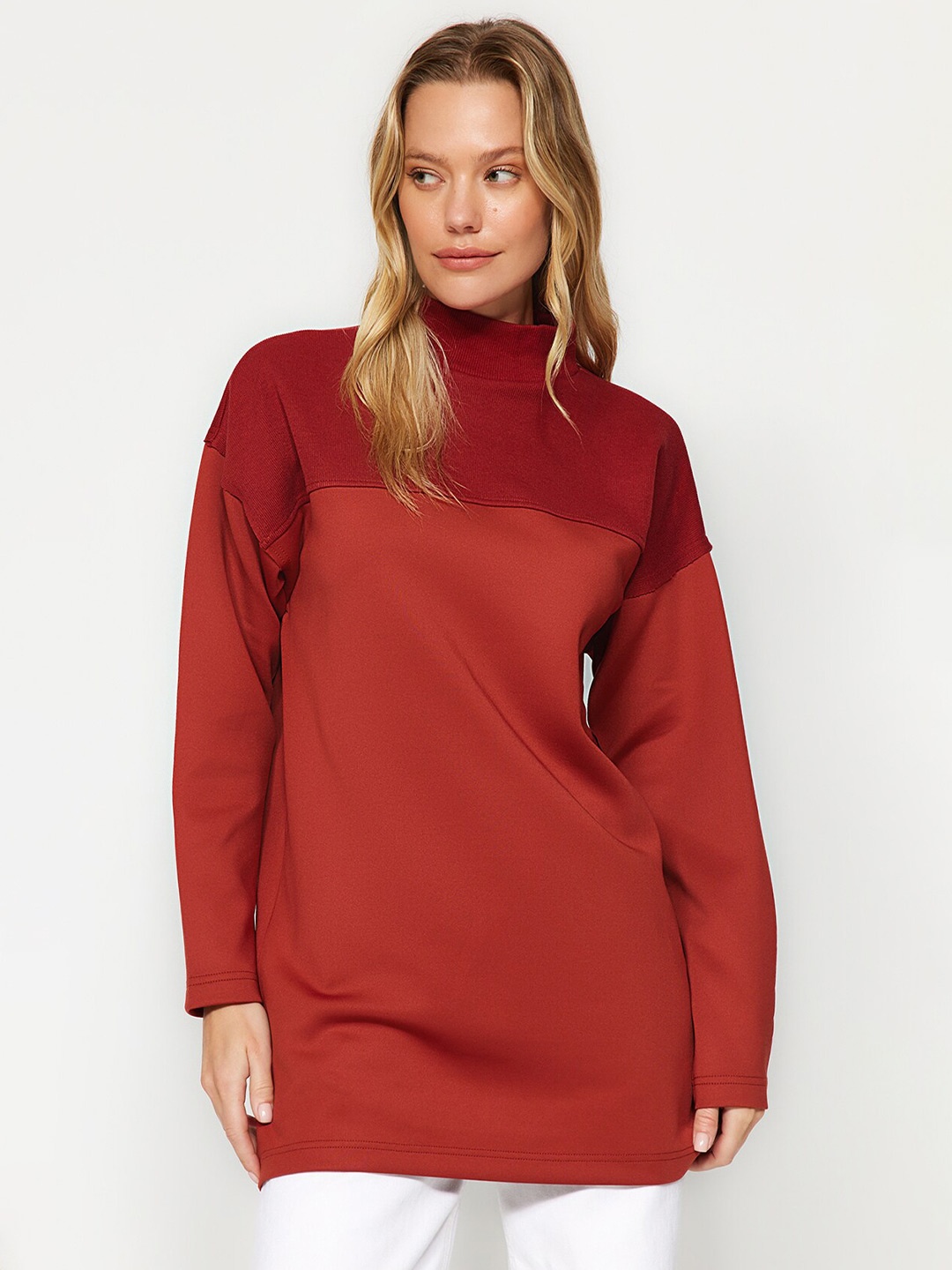 

Trendyol High Neck Longline Pullover Sweatshirt, Brown