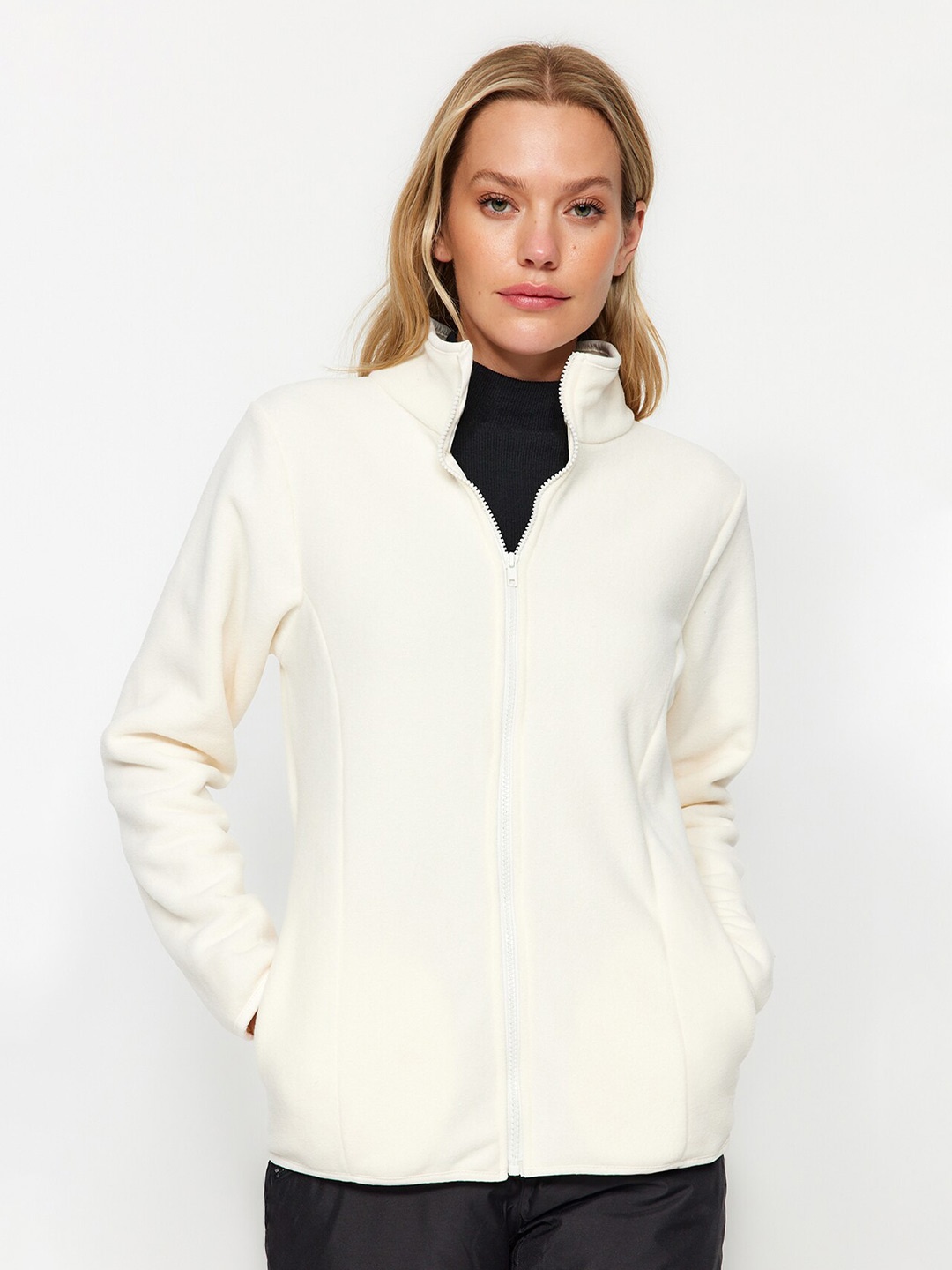 

Trendyol Mock Collar Front Open Sweatshirt, Cream