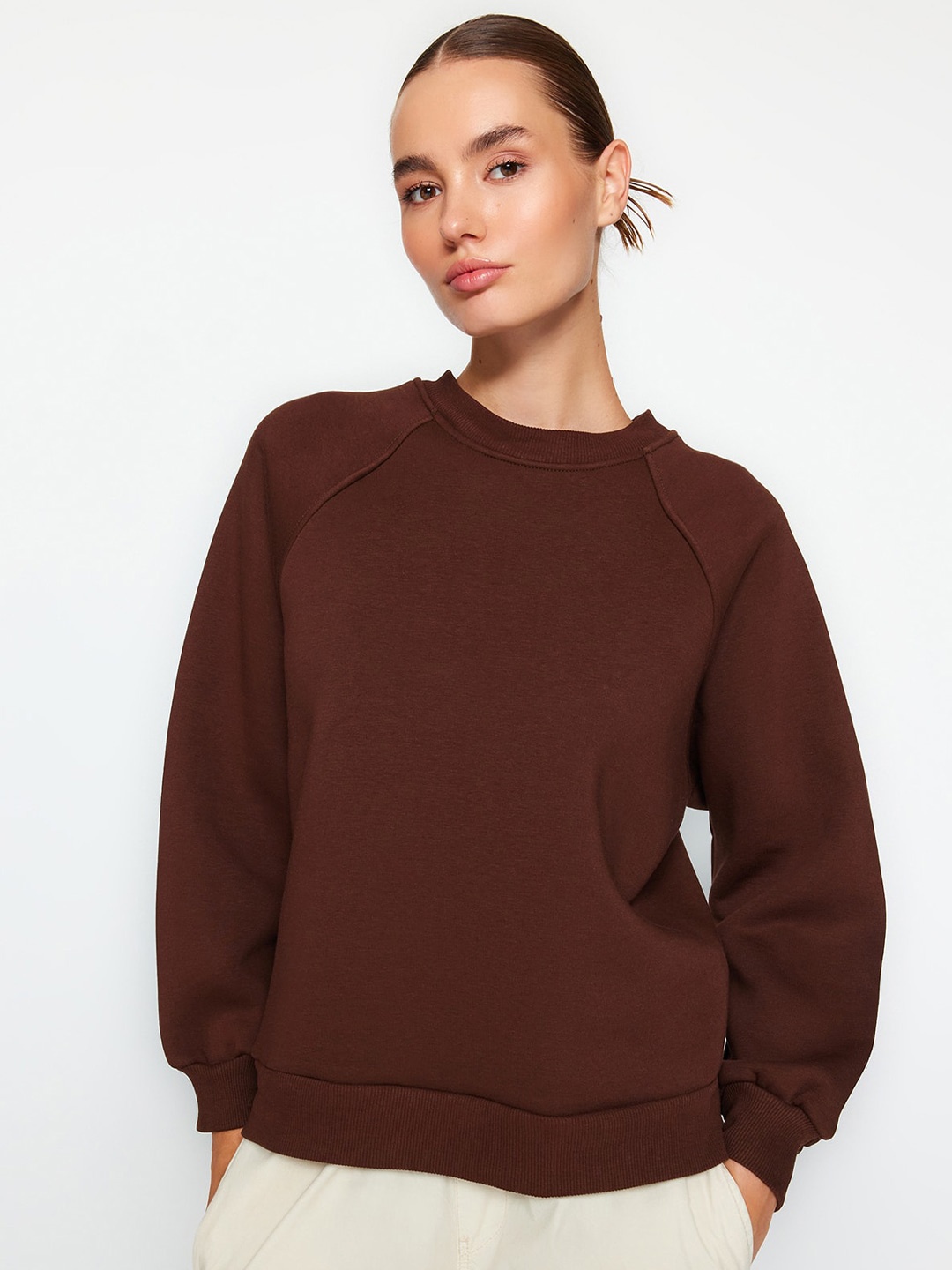 

Trendyol Drop Shoulder Pure Cotton Pullover, Brown