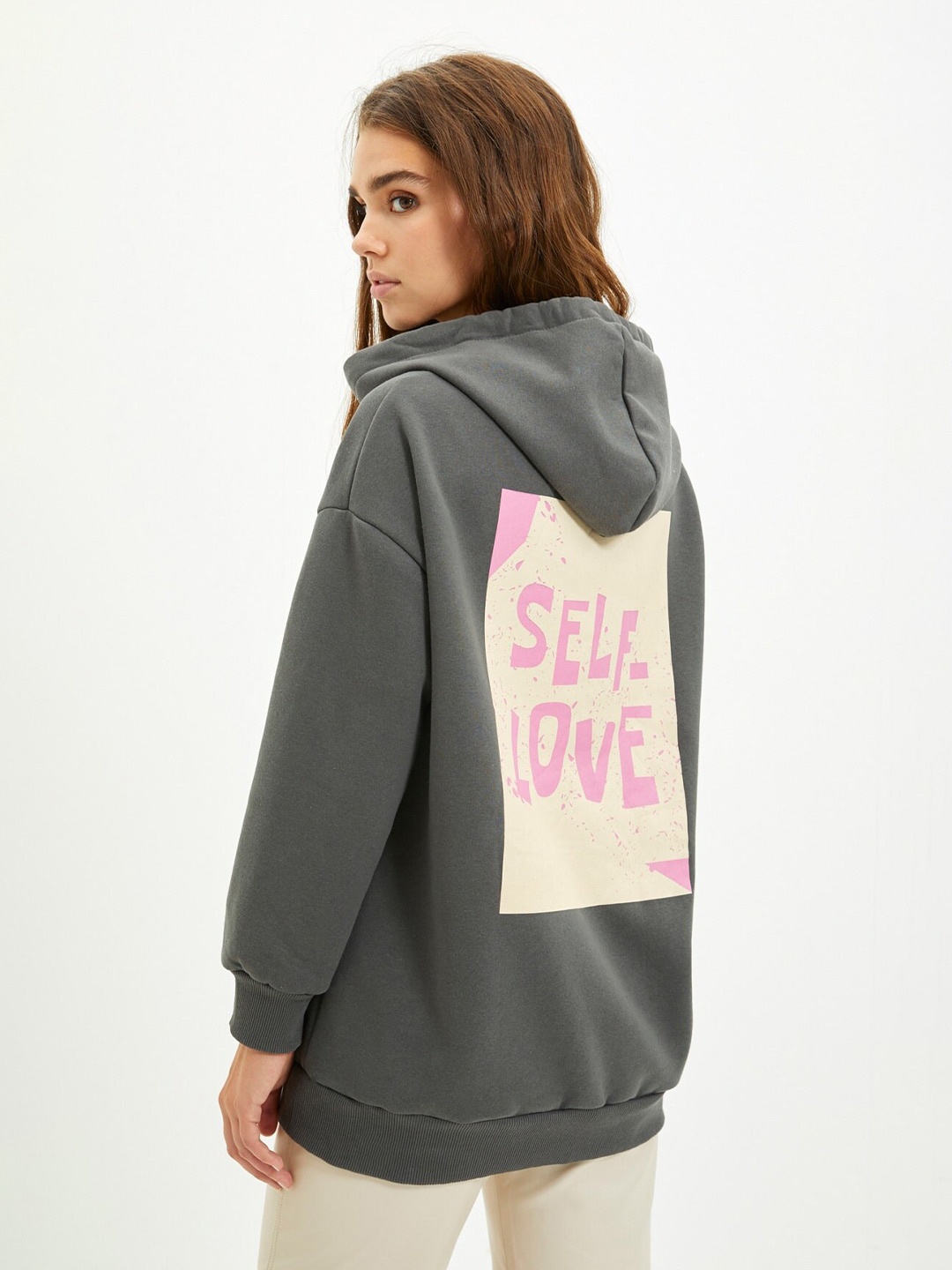 

Trendyol Typography Printed Hooded Sweatshirt, Grey