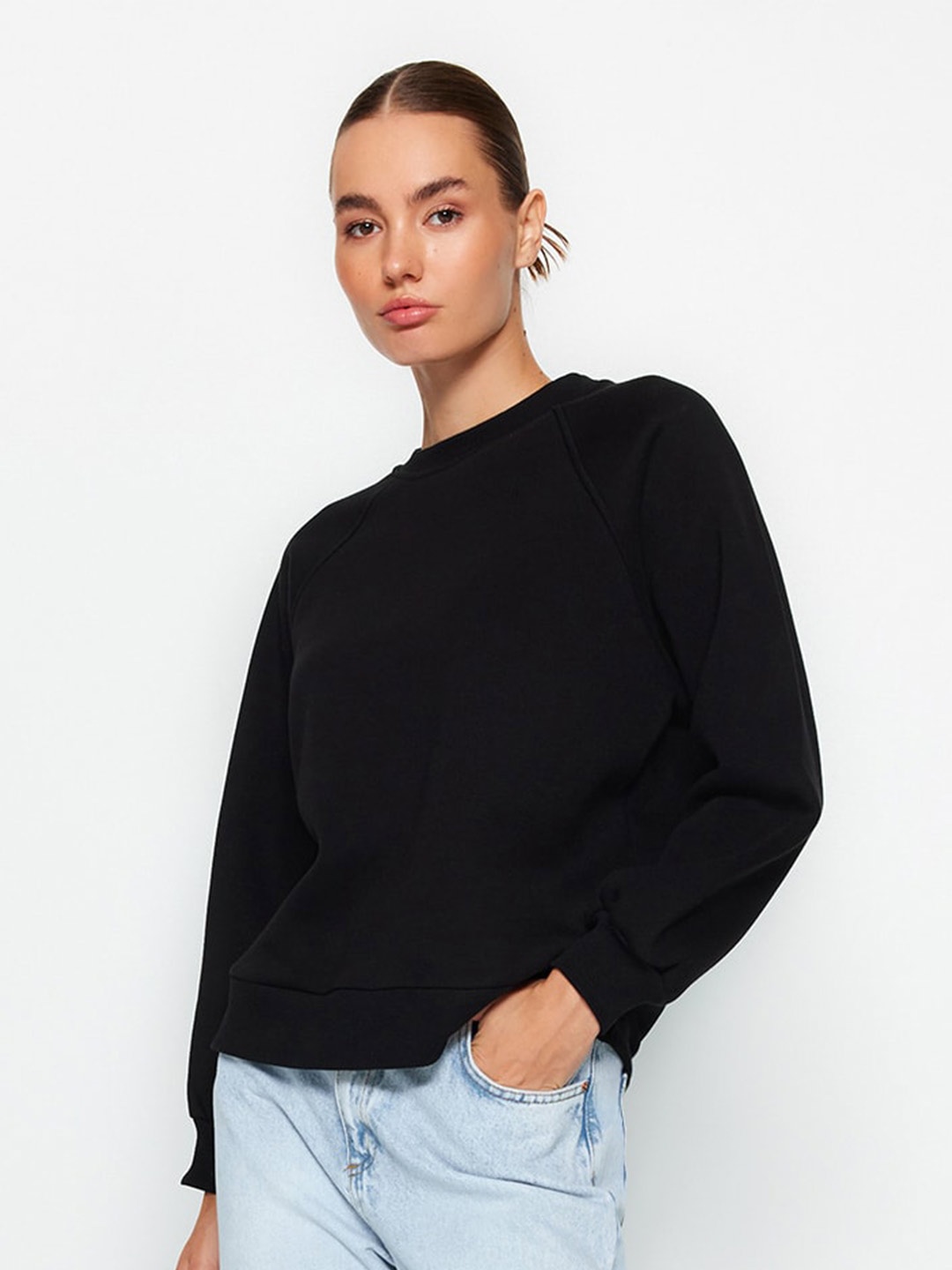 

Trendyol Round Neck Cotton Sweatshirt, Black
