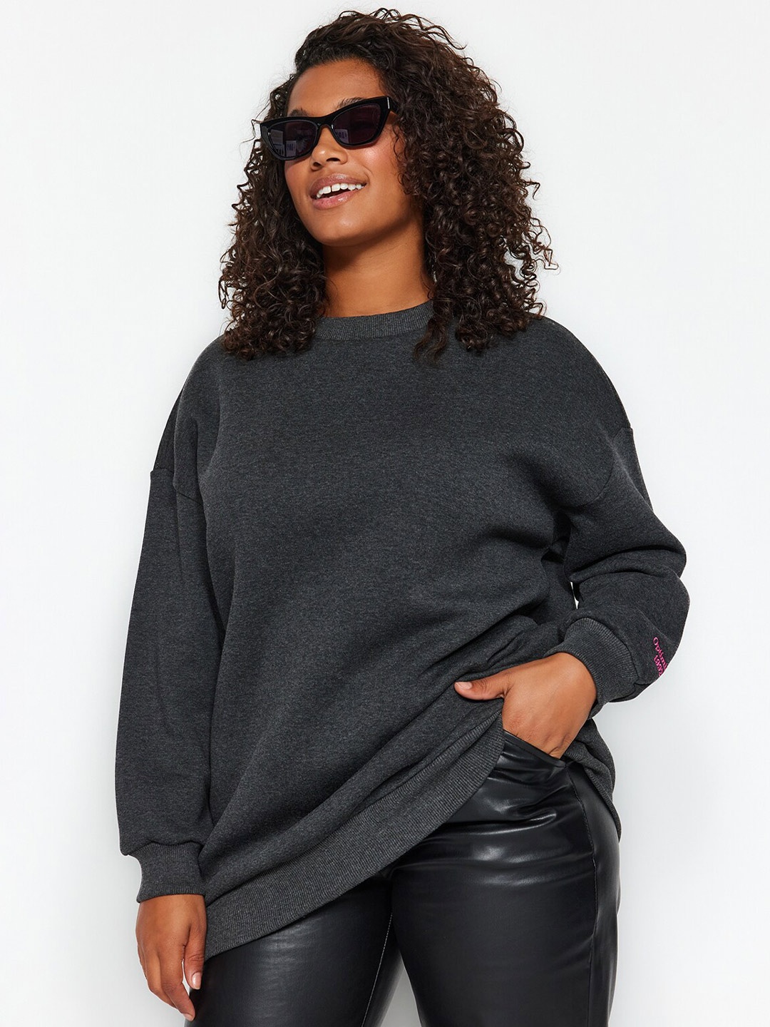 

Trendyol Plus Size Typography Printed Pullover Sweatshirt, Charcoal