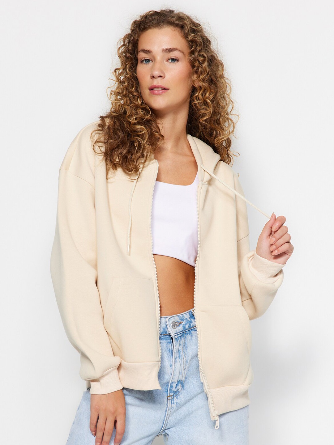 

Trendyol Hooded Cotton Pullover Sweatshirt, Beige