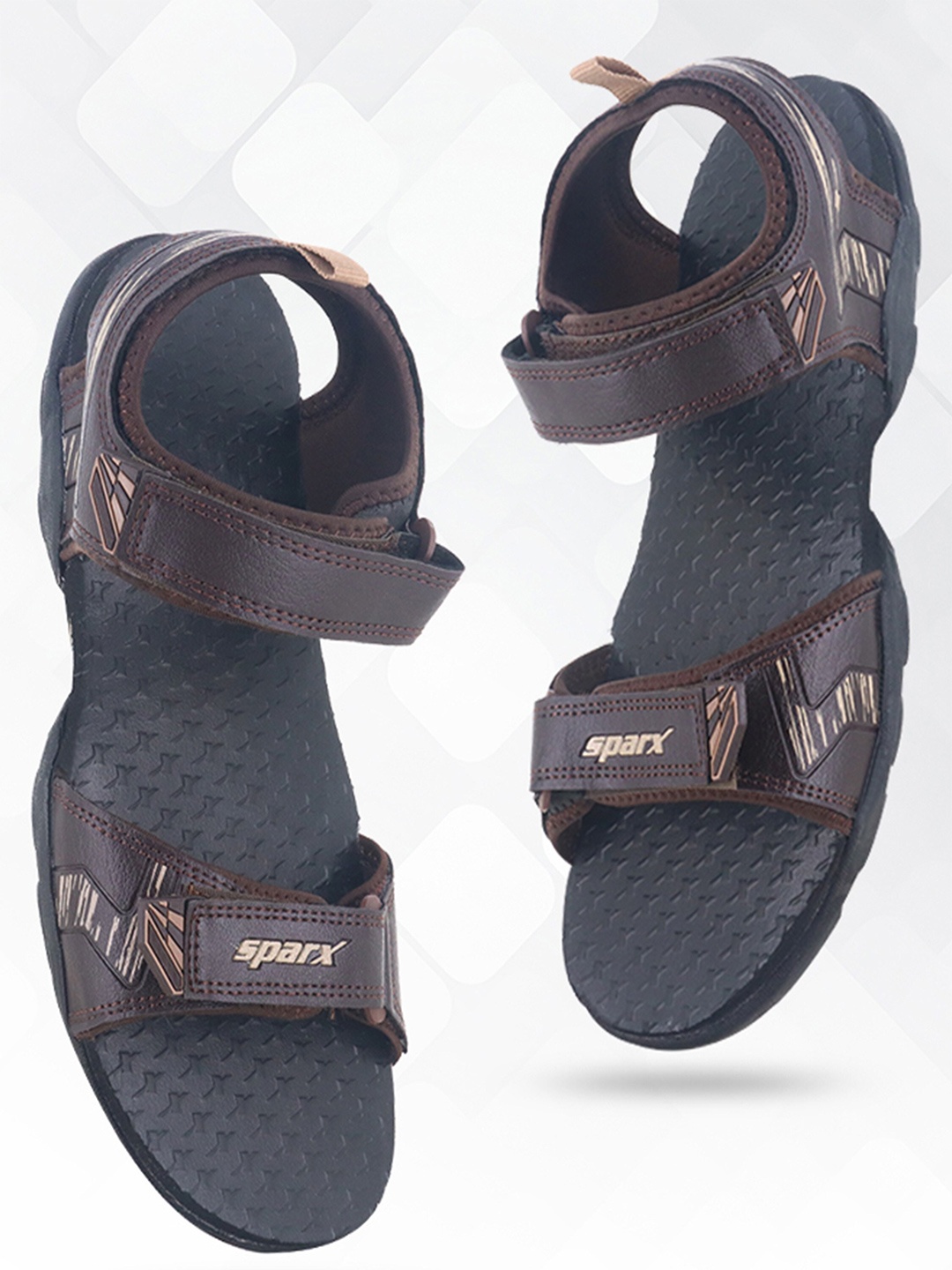 

Sparx Men Textured Sports Sandals With Velcro Closure, Coffee brown