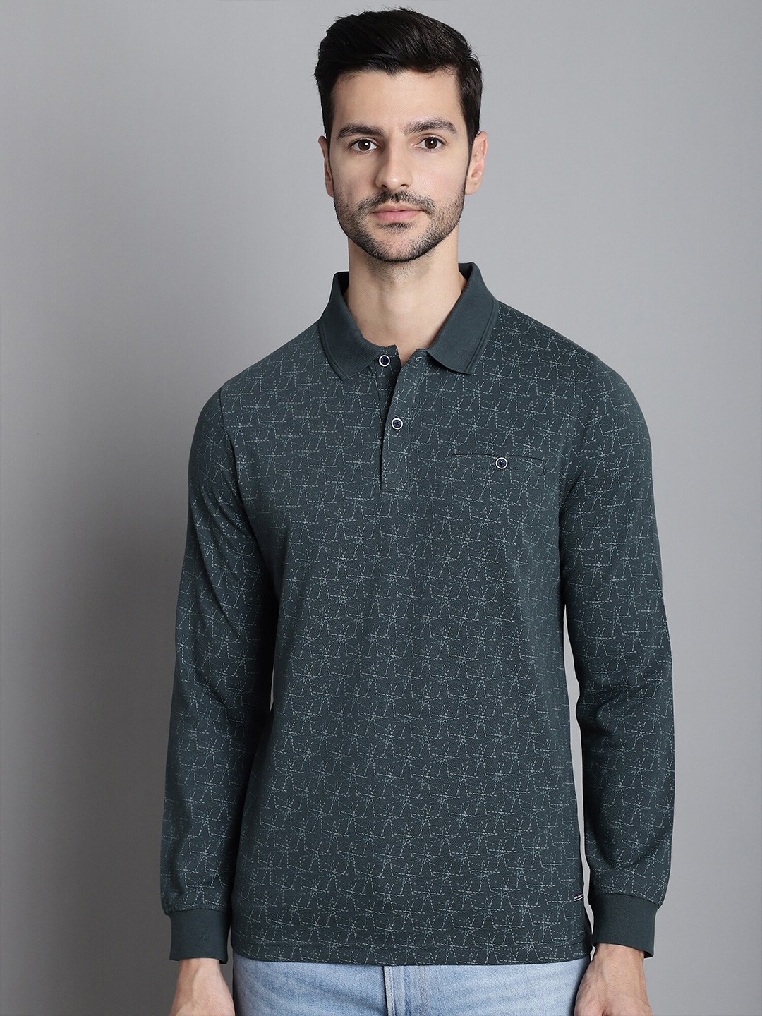 

CONFIDENCE Men Green Printed Polo Collar Slim Fit T-shirt
