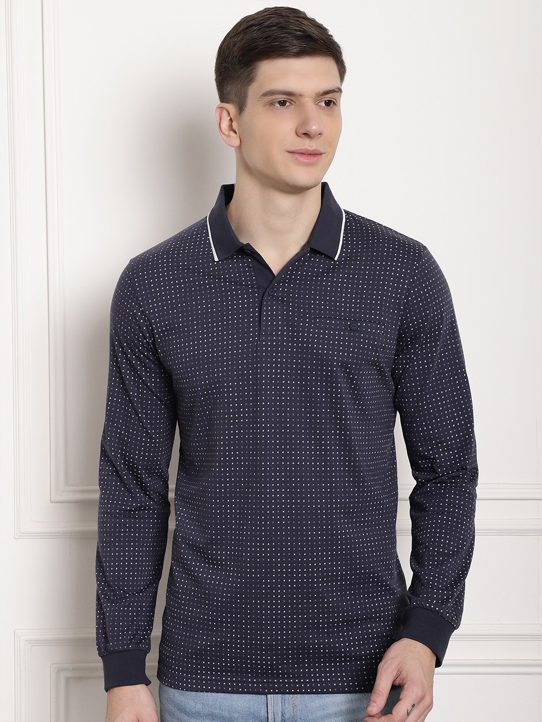 

CONFIDENCE Men Navy Blue Printed Polo Collar Slim Fit T-shirt