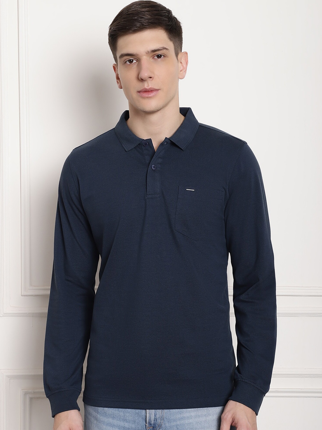 

CONFIDENCE Men Navy Blue Polo Collar T-shirt