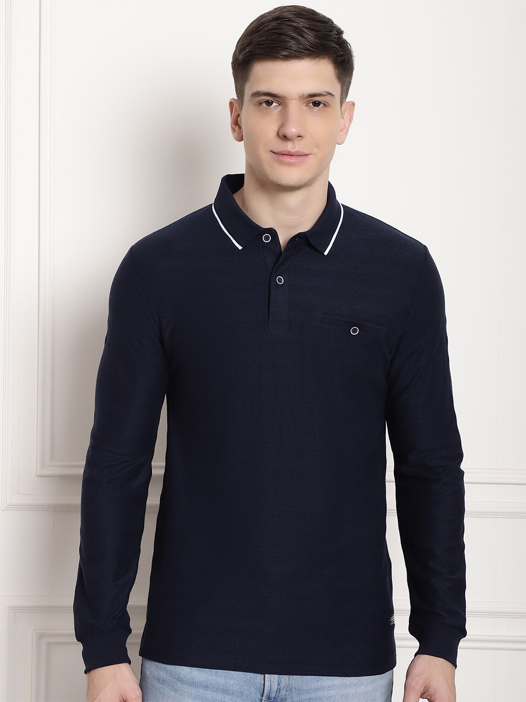 

CONFIDENCE Polo Collar Slim Fit Cotton T-shirt, Navy blue