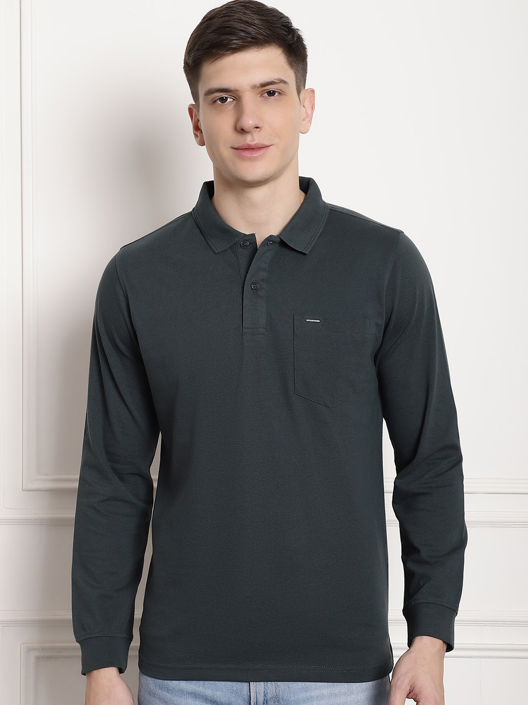 

CONFIDENCE Polo Collar Cotton T-shirt, Green