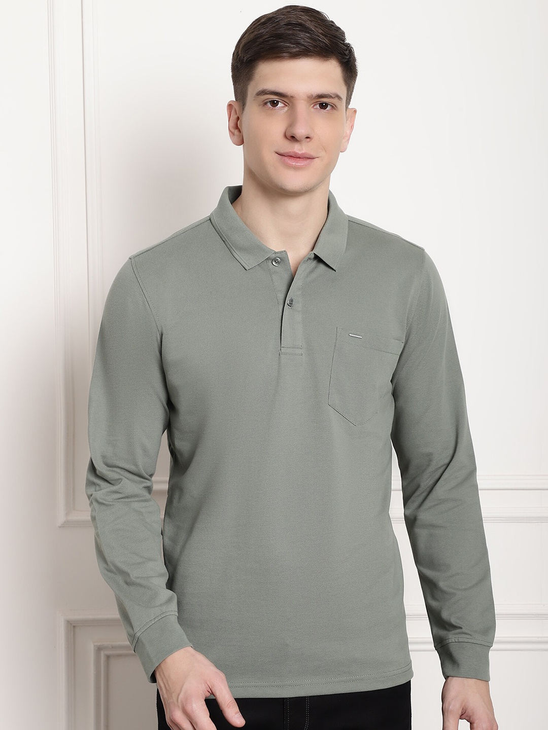 

CONFIDENCE Plus Size Polo Collar Cotton T-shirt, Green