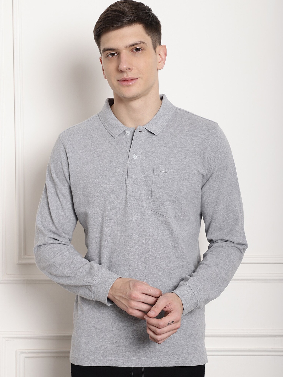 

CONFIDENCE Polo Collar Cotton T-shirt, Grey