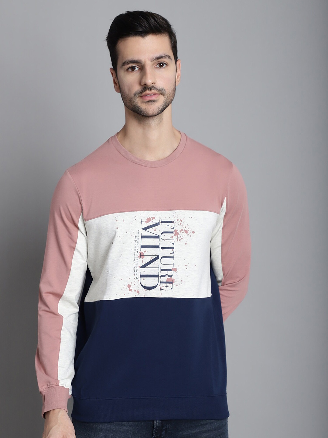 

CONFIDENCE Colourblocked Long Sleeves Slim Fit Cotton T-shirt, Pink