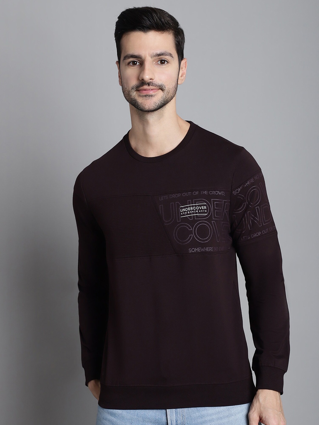 

CONFIDENCE Typography Printed Slim Fit Long Sleeves Slim Fit Cotton T-shirt, Maroon