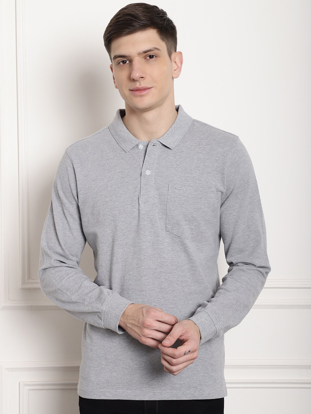 

CONFIDENCE Polo Collar Cotton T-shirt, Grey