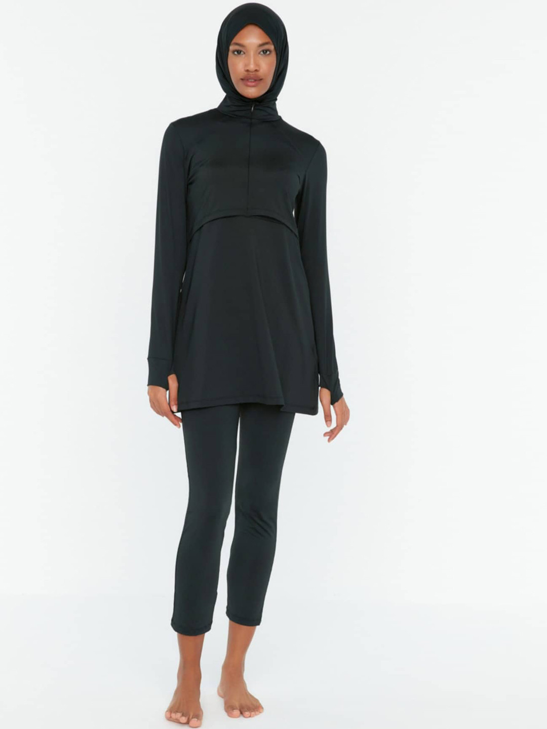 

Trendyol Hooded Neck Long Sleeve Full Coverage Swimming Dress, Black