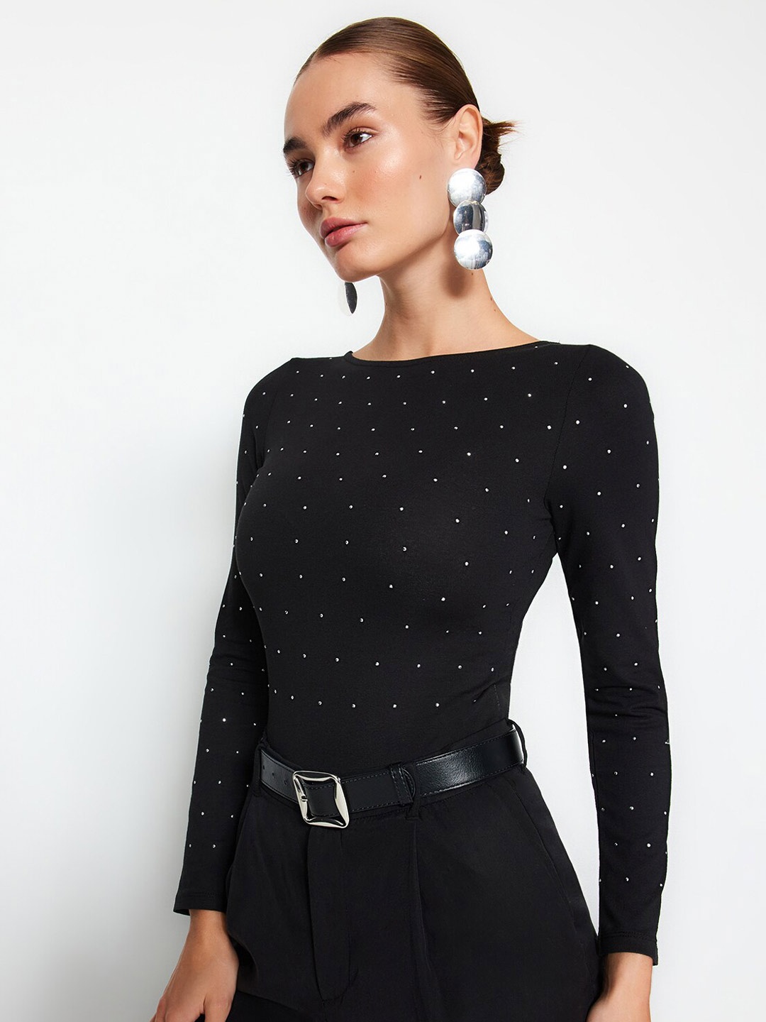 

Trendyol Polka Dots Printed Fitted Top, Black