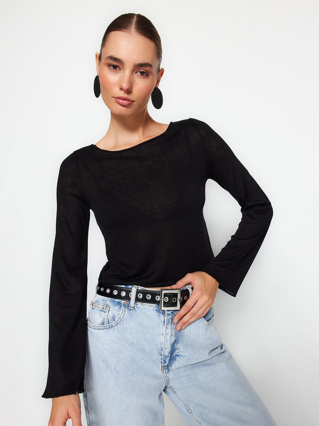 

Trendyol Long Sleeves Knitted Top, Black